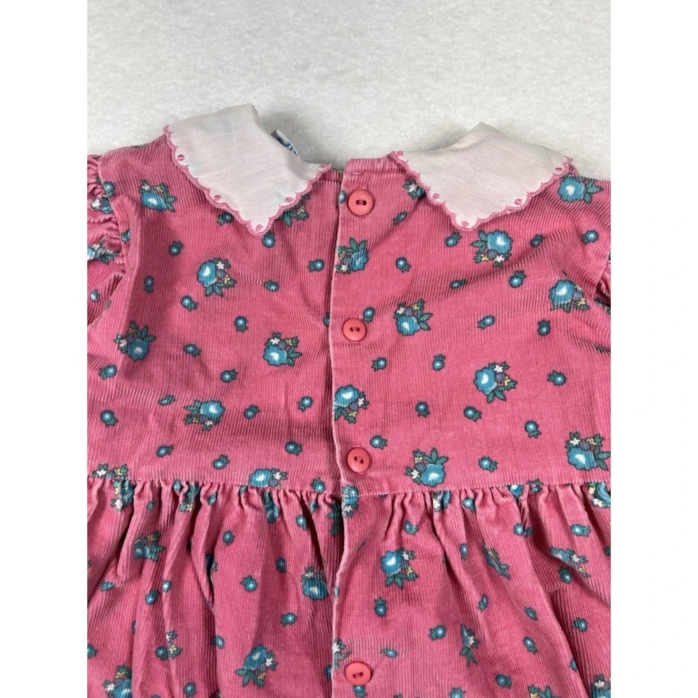 Vintage Oshkosh B'Gosh Size‎ 5 Pink Floral Corduroy Dress Eyelet Lace Trim
